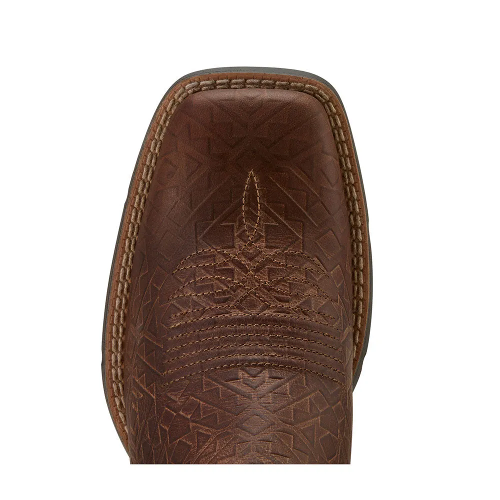 10061221 Ariat Women's Round Up Wide Square Toe StretchFit Western Boot - Tan Southwest Emboss