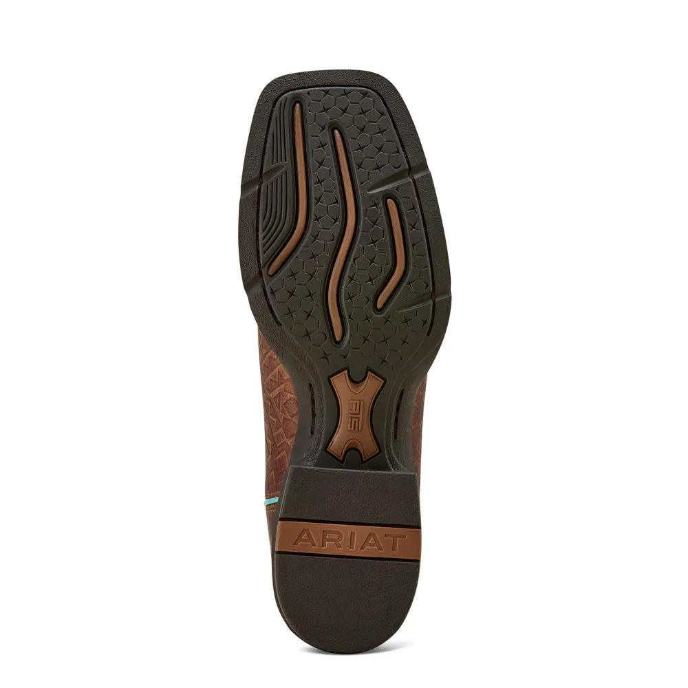 10061221 Ariat Women's Round Up Wide Square Toe StretchFit Western Boot - Tan Southwest Emboss