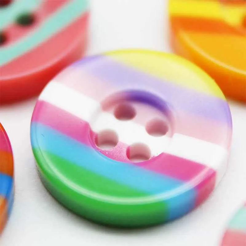 11/12/15/18mm Wide Edge Four-Eye Striped Colorful Resin Buttons 100pcs