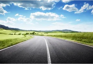 15x8ft Highway Road Backdrop Spring Countryside Road Trip Background for Photography Blue Sky White Clouds Natural Landscape Travel Birthday Party Baby Shower Banner Adult Kid Portrait Props