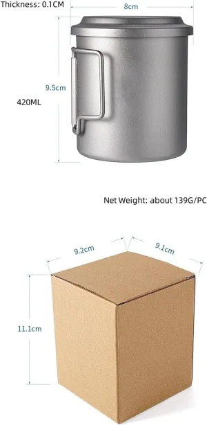1pc Pure Titanium Mug 420ML Outdoor Camping Portable Double Layer Water Cup