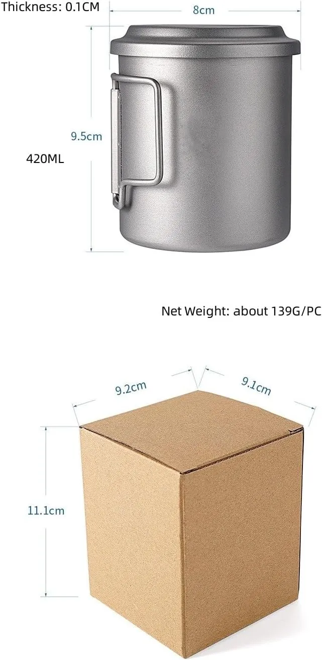 1pc Pure Titanium Mug 420ML Outdoor Camping Portable Double Layer Water Cup