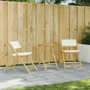 2-Pack Foldable Bamboo Bistro Chairs with Removable Cushions, Patio Outdoor Furniture for Dining, Camping, Reading & Relaxation, Cream White Portable Lounge Chairs