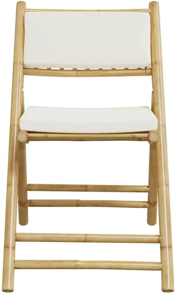 2-Pack Foldable Bamboo Bistro Chairs with Removable Cushions, Patio Outdoor Furniture for Dining, Camping, Reading & Relaxation, Cream White Portable Lounge Chairs