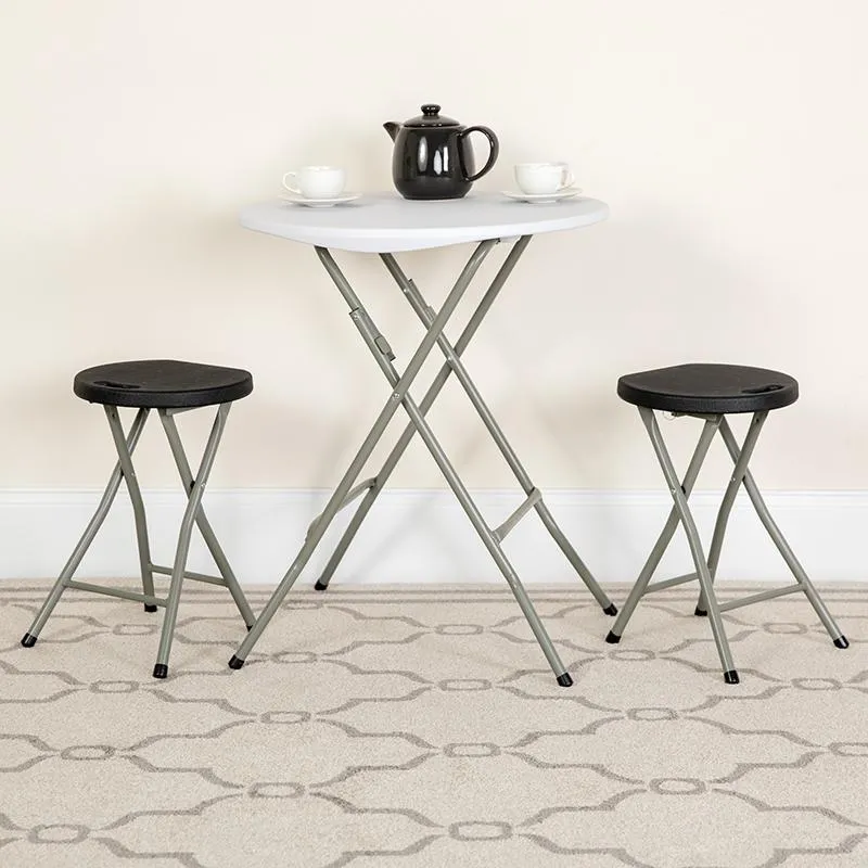 2 Pack Foldable Stool with Black Plastic Seat and Titanium Gray Frame - Flash Furniture