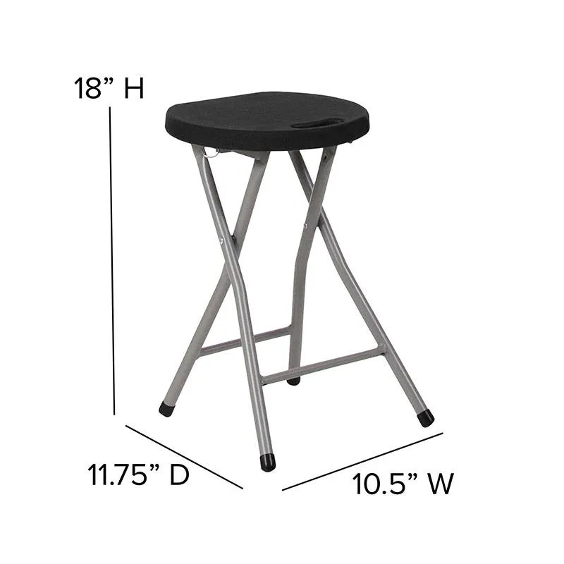 2 Pack Foldable Stool with Black Plastic Seat and Titanium Gray Frame - Flash Furniture