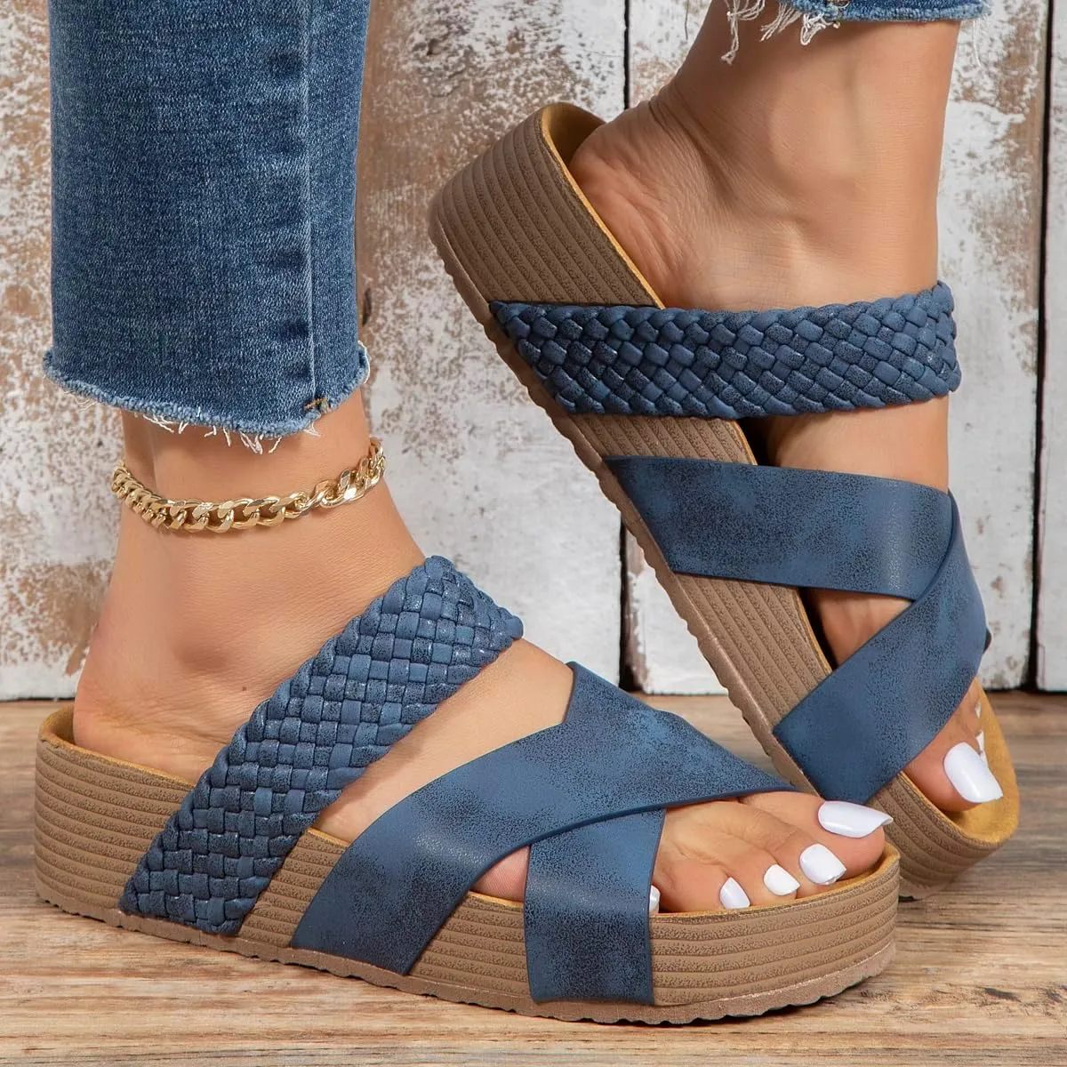 2025 Women'S Platform Sandals Flat Shoes Fashion Casual Hollow Open Toe Comfortable and Lightweight Outdoor Slippers