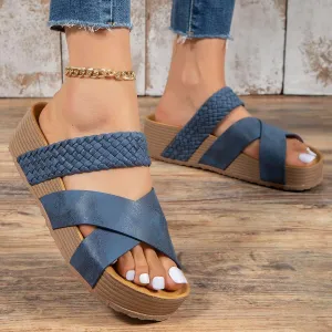 2025 Women'S Platform Sandals Flat Shoes Fashion Casual Hollow Open Toe Comfortable and Lightweight Outdoor Slippers