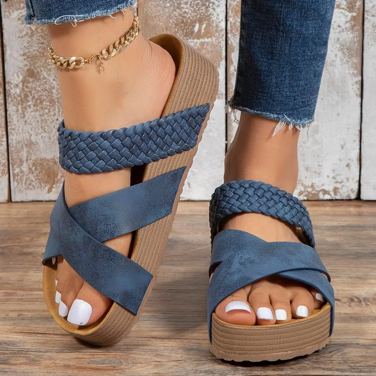 2025 Women'S Platform Sandals Flat Shoes Fashion Casual Hollow Open Toe Comfortable and Lightweight Outdoor Slippers