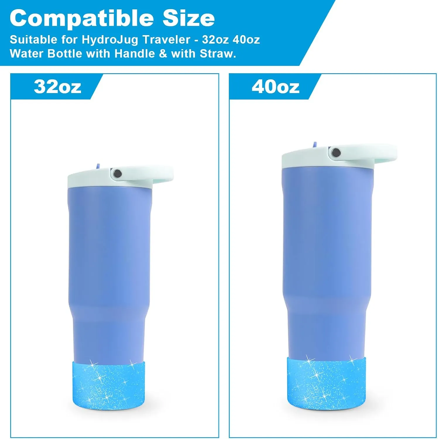 2PCS Glitter Silicone Boot for Hydrojug Traveler 32 oz 40 oz, Anti-Slip Protective Sleeve for Hydrojug Stainless Steel Tumbler, Bottom Cover Base Accessories