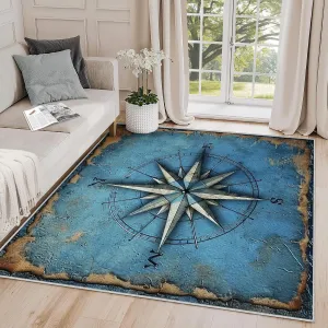 2x3 Rug, Vintage Compass Door Mat, Nautical Rustic Compass Rug, Maritime Navigation Rugs for Entryway, Washable & Non Slip & Soft Low Pile Small Carpet, Indoor Doormat, Home Decor & Gifts