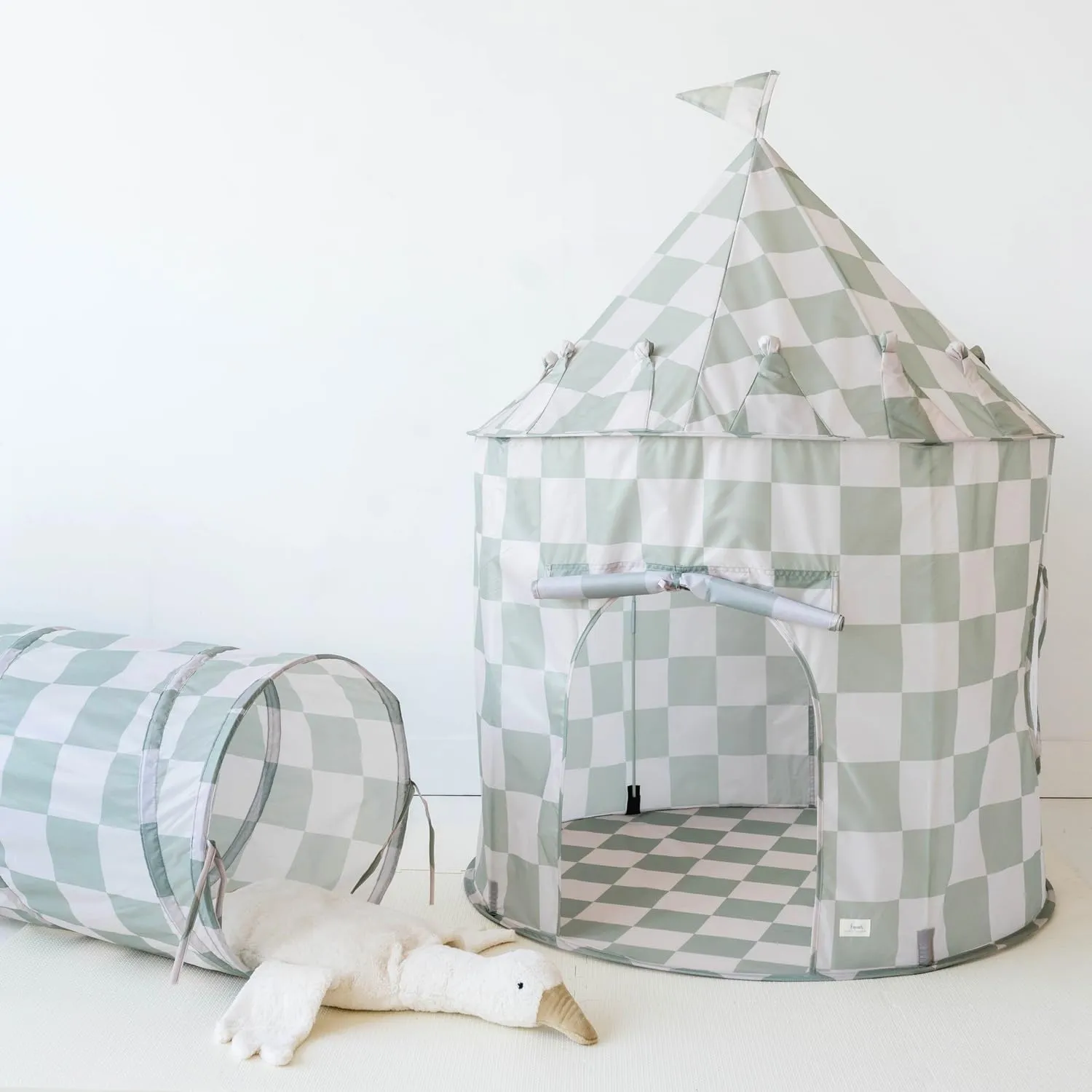 3 Sprouts Kids Play Tent - Sustainable Recycled Fabric – Fun Spacious Childs Playhouse for Indoor Games for Boys & Girls - Durable Fort Pop Up House for Toddlers & Children Age 3-10 - Checkered Green