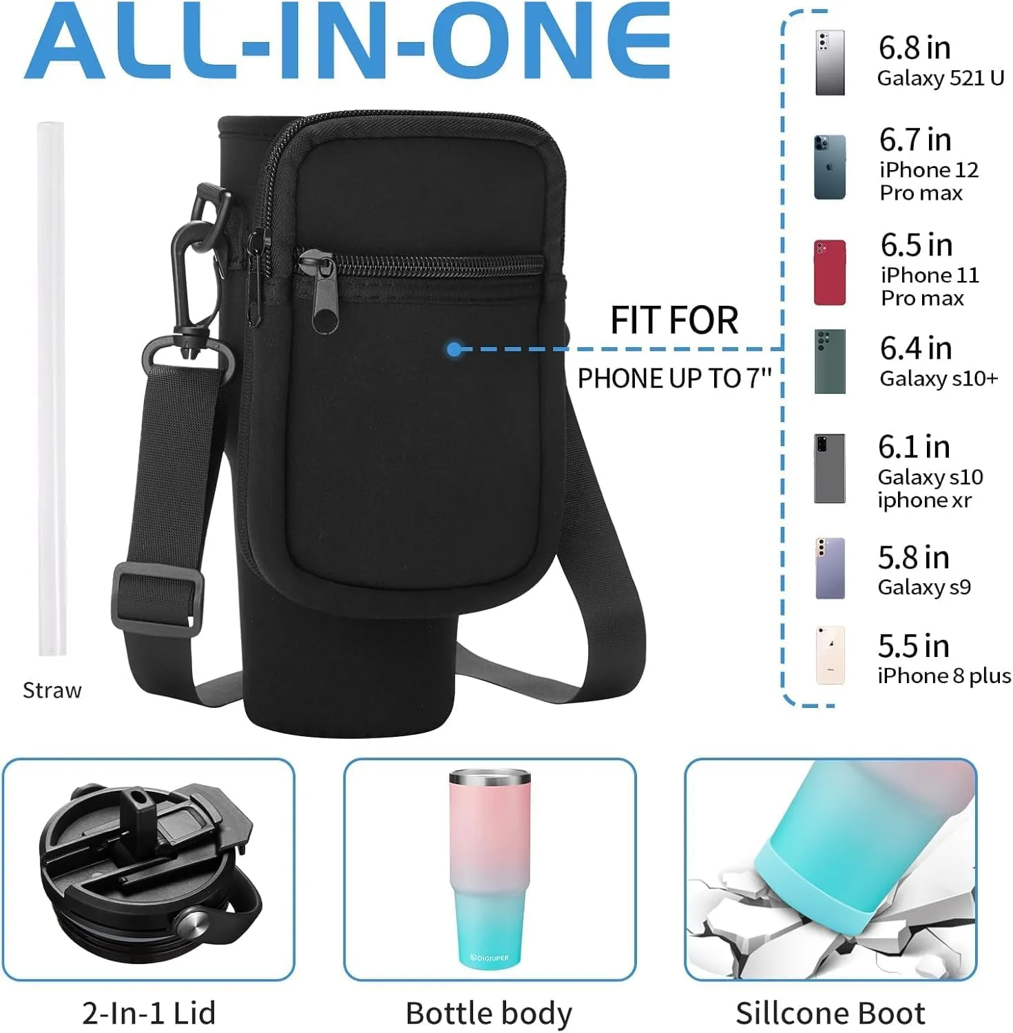 30 oz Coffee Tumbler with Straw - Flip Lid & Carrier Bag Strap, Silicon Bottom Boot, Insulated Tumblers Water Bottles Fit Car Holder, Stainless Steel Travel Cups Mug for Travel Work