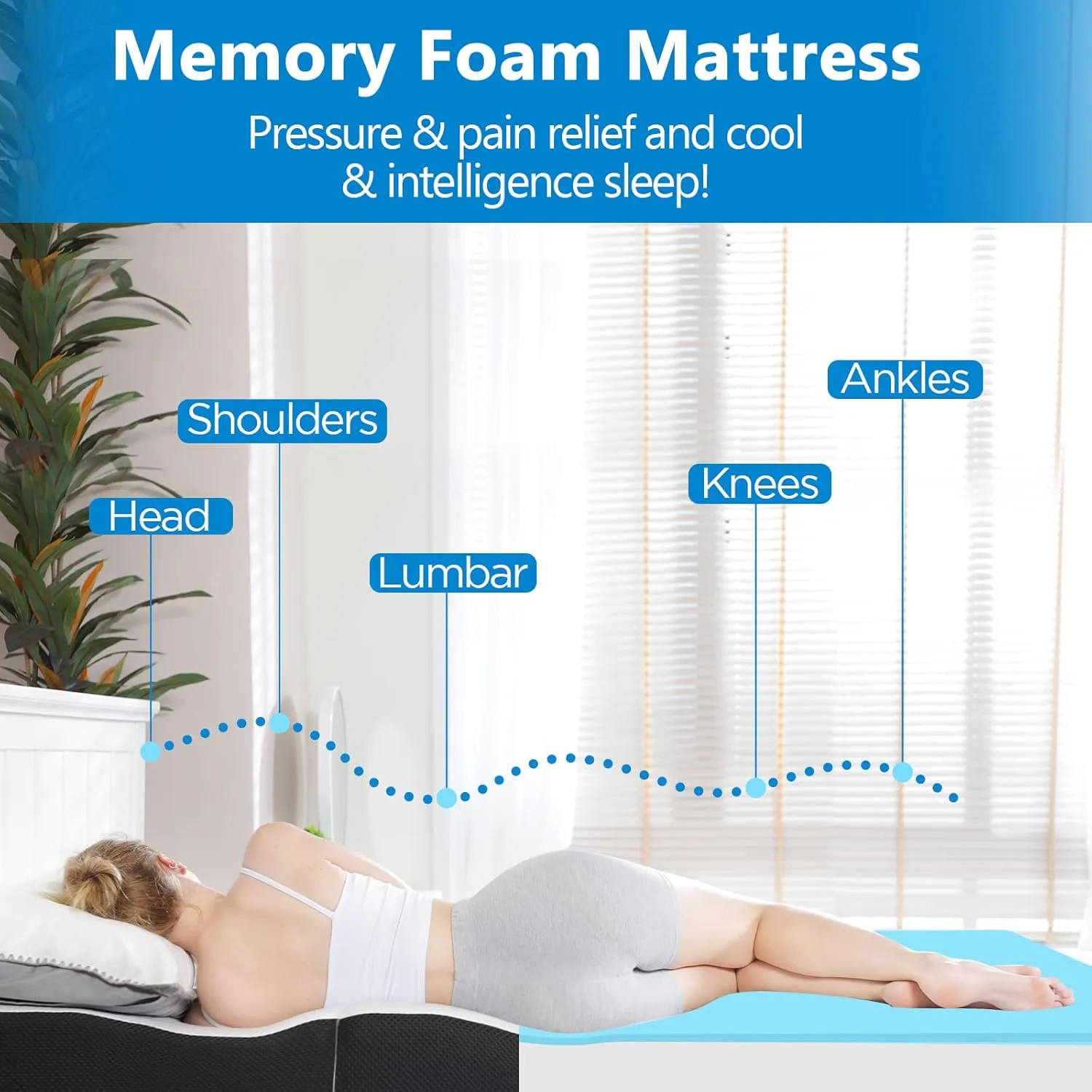 4-inch Queen Size Tri-Fold Memory Foam Mattress, Foldable for Indoor, RV/Camper Van, Travel, Camping, and Guest Rooms, with Breathable Cover & Non-Slip Bottom, 78x58x4 inches