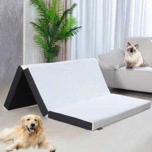 4-inch Queen Size Tri-Fold Memory Foam Mattress, Foldable for Indoor, RV/Camper Van, Travel, Camping, and Guest Rooms, with Breathable Cover & Non-Slip Bottom, 78x58x4 inches