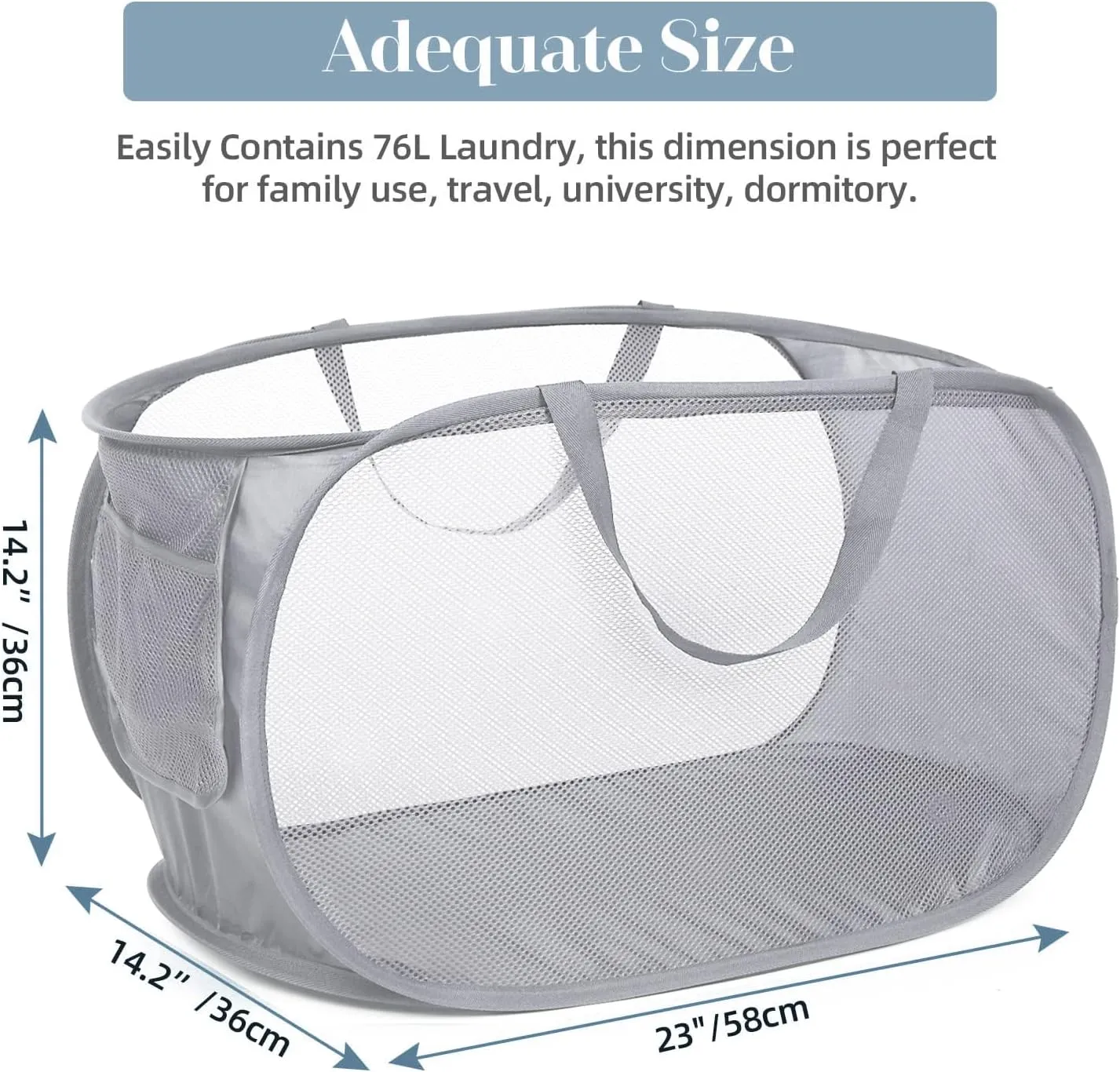 4 Pack Collapsible Laundry Baskets, Foldable Laundry Basket with Pocket, Durable Pop Up Hampers, Reinforced Handles Dirty Clothes Hamper for Laundry, Bedroom, Bathroom, Dorm, Travel or Camping Grey