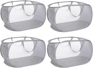 4 Pack Collapsible Laundry Baskets, Foldable Laundry Basket with Pocket, Durable Pop Up Hampers, Reinforced Handles Dirty Clothes Hamper for Laundry, Bedroom, Bathroom, Dorm, Travel or Camping Grey