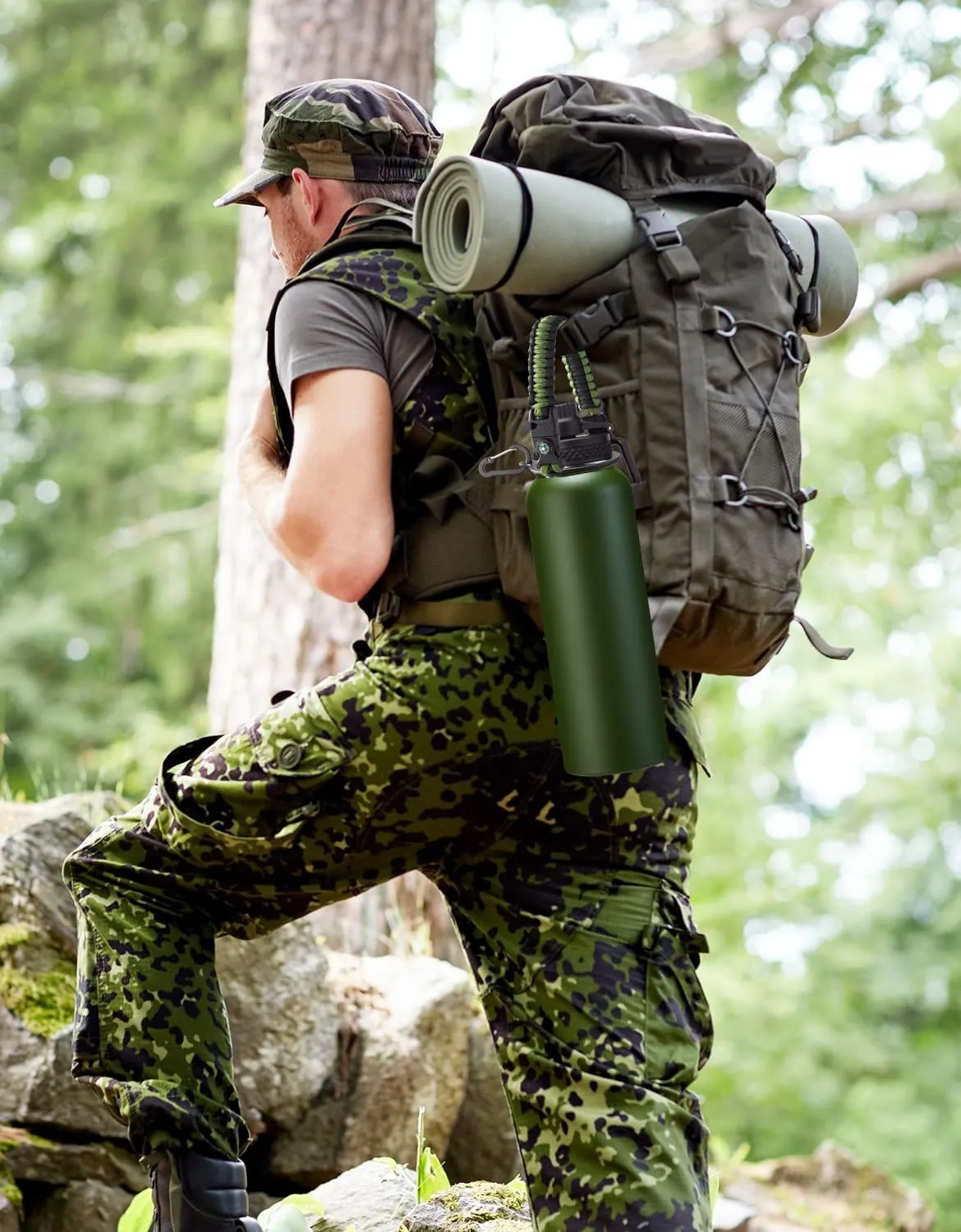 40 oz Canteen Water Bottle with Strap Tactical Insulated Jug Hot Cold Stainless Steel Military Metal Hydro Ideal for Men Hunting Survival Hiking Camping Wide Mouth 100% Leak Proof