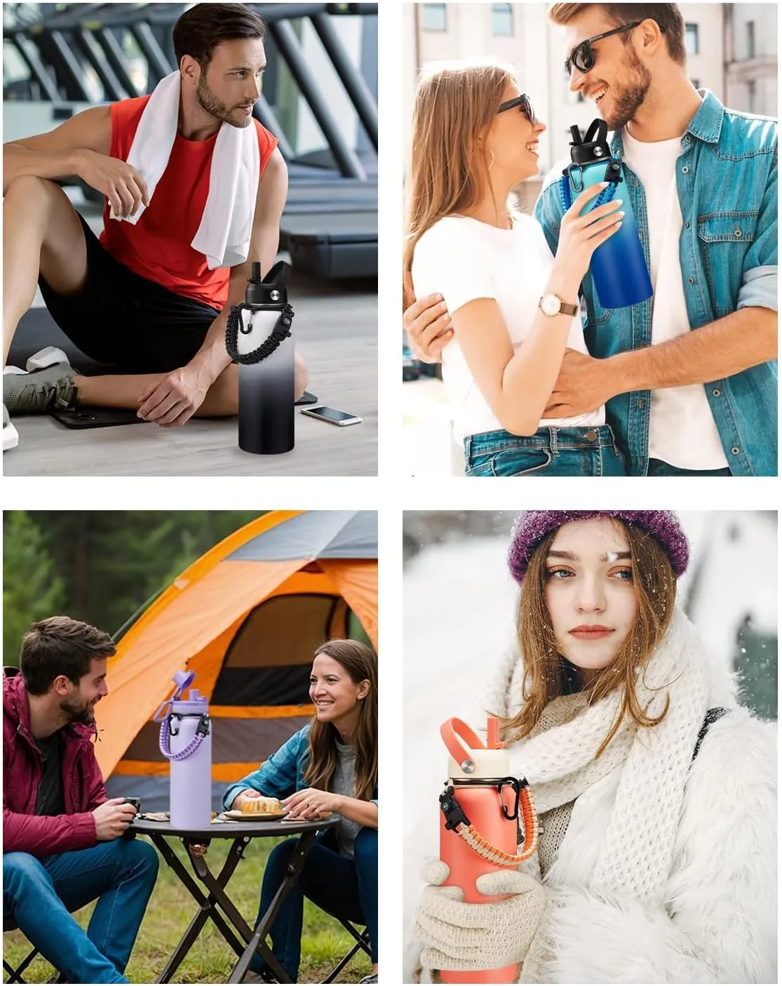 40 oz Insulated Water Bottle - w/Straw Spout Lids, Paracord Handle, Silicone Boot, Metal Flask Water Bottle Carrier with Strap, Leak Proof Stainless Steel Keep Cold 48h & Hot 24h