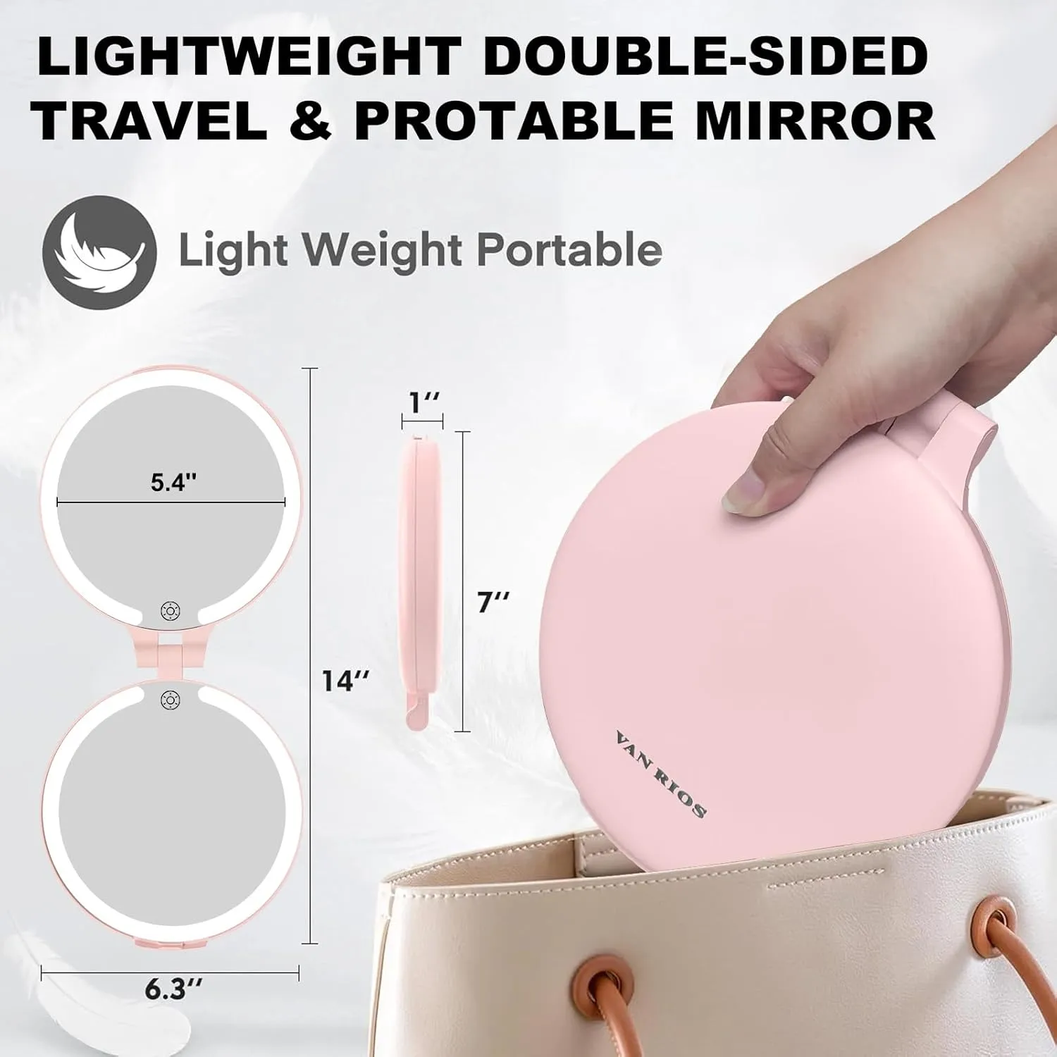 6.3 Inch Folding Rechargeable Double Sided Makeup Mirror with Lights,Travel Portable Magnifying Mirror(10x 1x),Magnifying Mirror with Light for Myopia and Makeup Fanatics