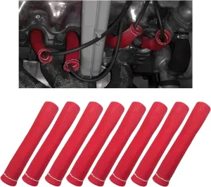 8 PCS Spark Plug Wire Boots, 6 Inch 1200° Automotive Heat Shield Thermal Protection Insulator Sleeve Cover, Fireproof Spark Plugs Protect Boot Replacement, Car Accessories (Red)