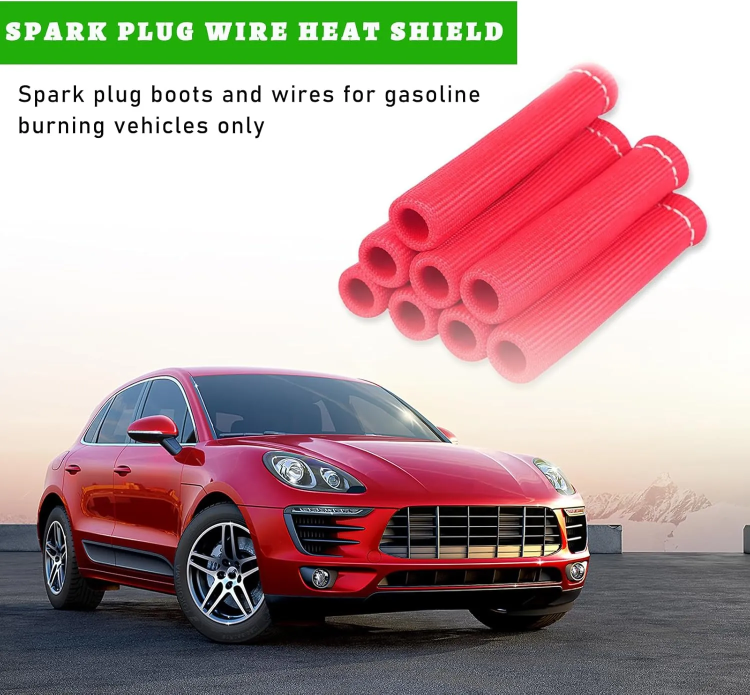 8 PCS Spark Plug Wire Boots, 6 Inch 1200° Automotive Heat Shield Thermal Protection Insulator Sleeve Cover, Fireproof Spark Plugs Protect Boot Replacement, Car Accessories (Red)