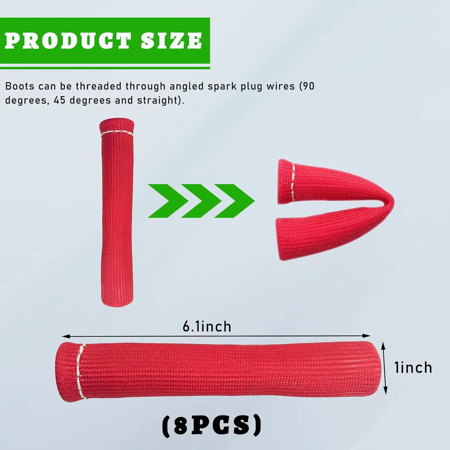 8 PCS Spark Plug Wire Boots, 6 Inch 1200° Automotive Heat Shield Thermal Protection Insulator Sleeve Cover, Fireproof Spark Plugs Protect Boot Replacement, Car Accessories (Red)