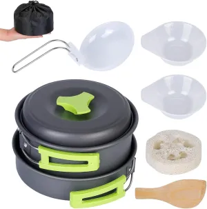 9Pcs Camping Cooking Ware Set, Camping Pots and Pans Set, Camping Stove Cookware Kit, Portable Camping Cookware Kit for Outdoor Cooking Camping Tableware Hiking Picnic