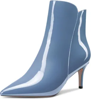 Aachcol Women Ankle Boots Short Bootie Close Pointed Toe Slip-on Stiletto Mid Heel Patent Zipper 2.5 Inch