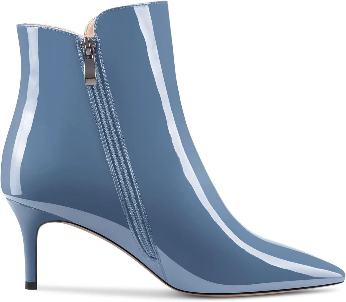 Aachcol Women Ankle Boots Short Bootie Close Pointed Toe Slip-on Stiletto Mid Heel Patent Zipper 2.5 Inch