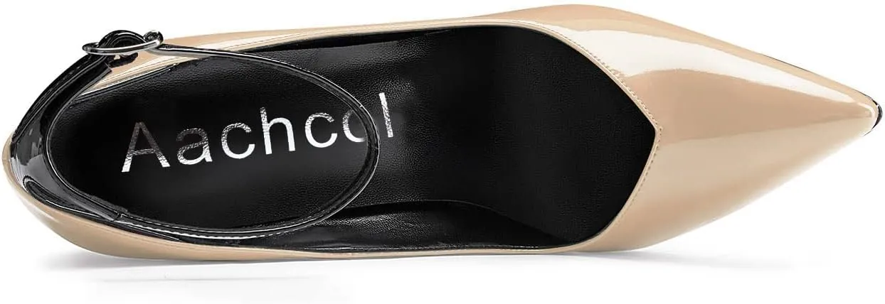 Aachcol Women Stiletto High Heel Pumps Slip-on Pointed Toe Ankle Strap Dress Shoes 5 Inch