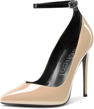 Aachcol Women Stiletto High Heel Pumps Slip-on Pointed Toe Ankle Strap Dress Shoes 5 Inch