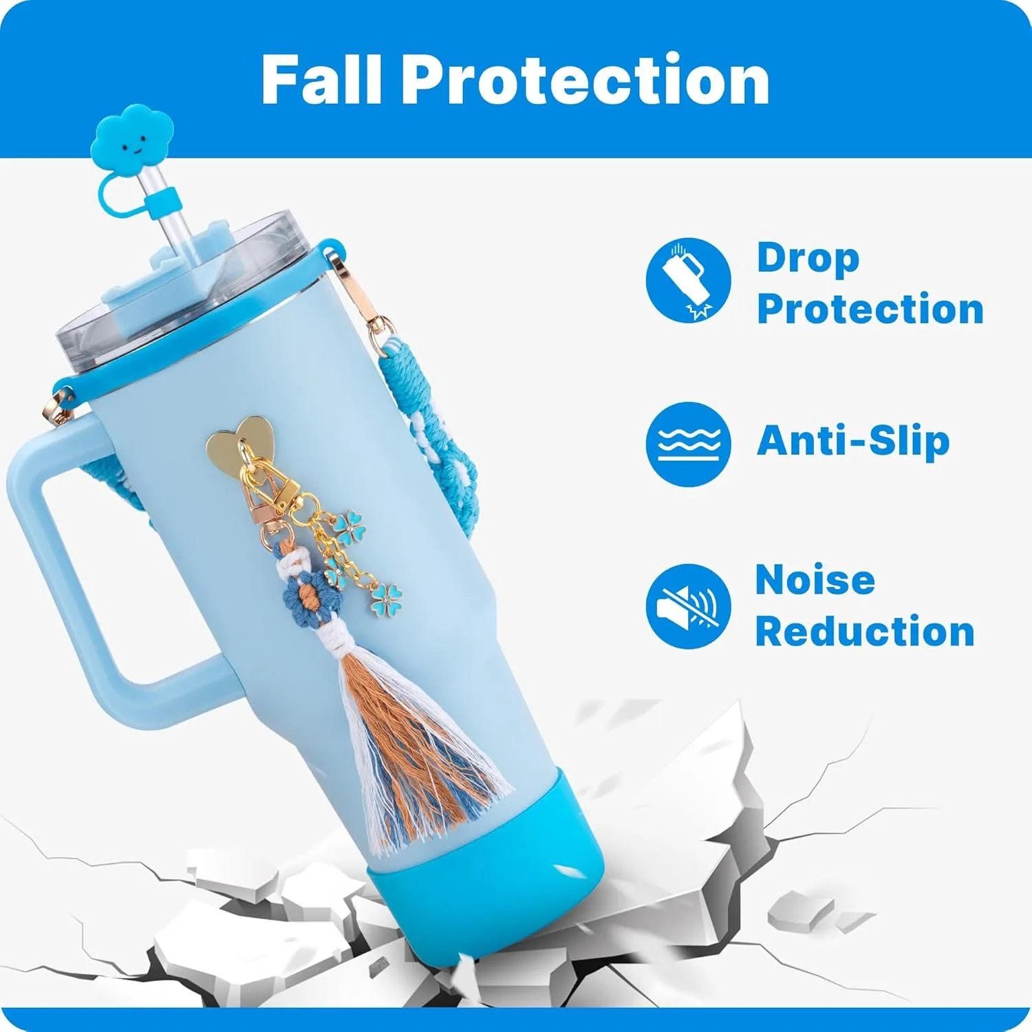 Accessories Set for Stanley Cup 40oz 30oz Tumbler, Including Water Bottle Handle Strap, Siliocne Boot, Siliocne Straw Cover for Stanley 30OZ 40OZ Tumbler