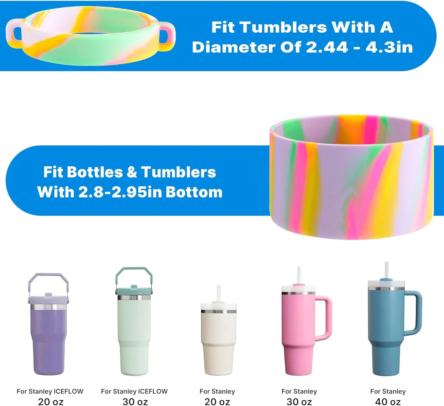 Accessories Set for Stanley Cup 40oz 30oz Tumbler, Including Water Bottle Handle Strap, Siliocne Boot, Siliocne Straw Cover for Stanley 30OZ 40OZ Tumbler