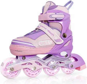 Adjustable Inline Skates for Kids Girls Children Beginners, Purple & Pink Inline Roller Skates with Light Up Wheels for Kids and Youth for Sports