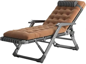 Adjustable Recliner Folding Garden Sun Lounger, with Massage Armrest and Detachable Cotton Cushion, Portable Outdoor Camping Beach Lounge Chair