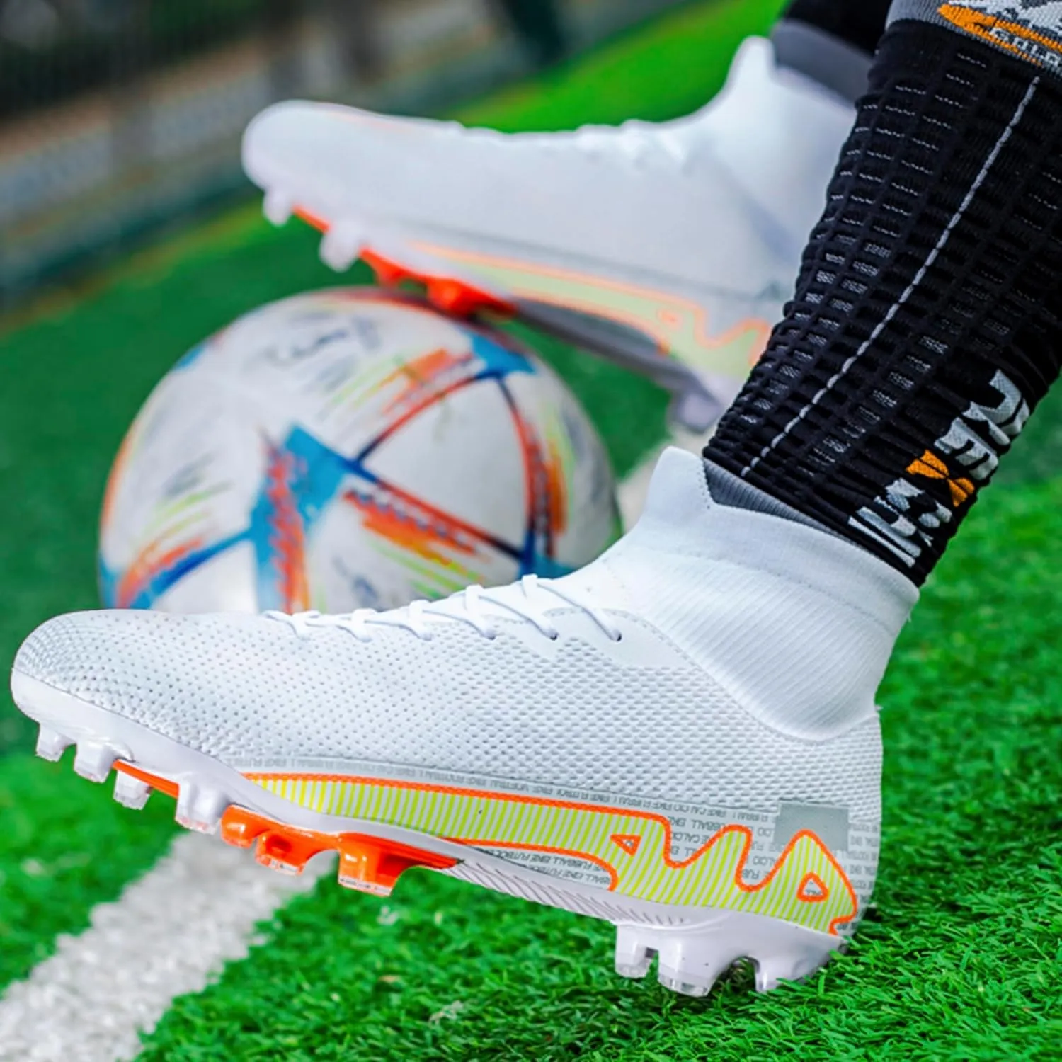 Adult Soccer Cleats Men-High-Tops Slip-On Lace Up Football Shoes for Youth Soccer Shoes Indoor Outdoor AG FG
