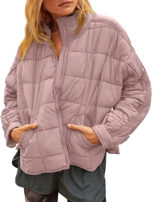 Aiopr Women's Oversized Lightweight Down Coat Long Sleeve Zip Packable Short Puffer Jackets