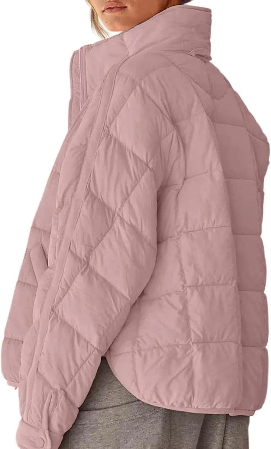 Aiopr Women's Oversized Lightweight Down Coat Long Sleeve Zip Packable Short Puffer Jackets