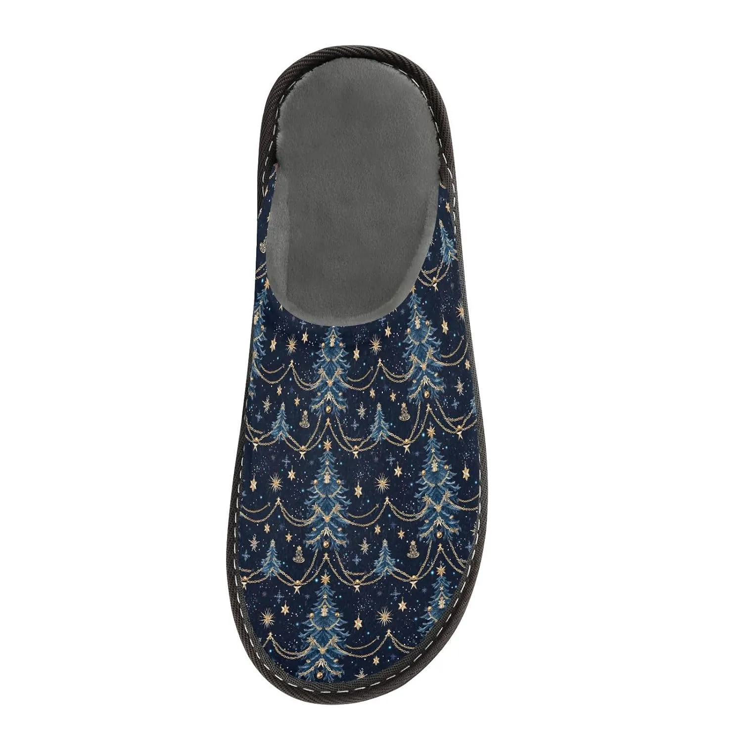 ALAZA Christmas Tree Blue Snowflake Fuzzy Slippers for Women Men Warm Soft Lightweight Memory Foam House Slippers 4-5
