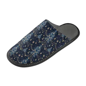 ALAZA Christmas Tree Blue Snowflake Fuzzy Slippers for Women Men Warm Soft Lightweight Memory Foam House Slippers 4-5