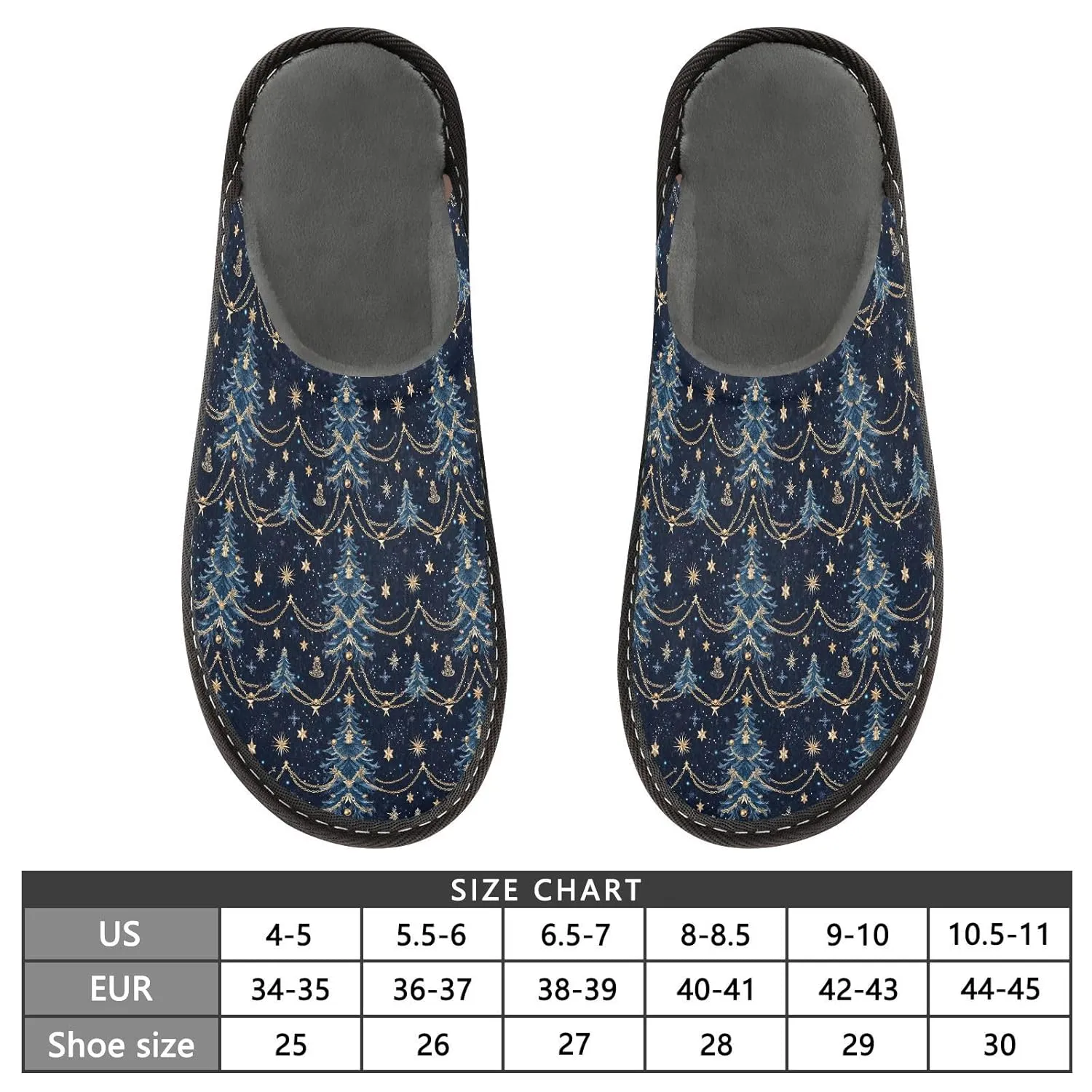 ALAZA Christmas Tree Blue Snowflake Fuzzy Slippers for Women Men Warm Soft Lightweight Memory Foam House Slippers 4-5