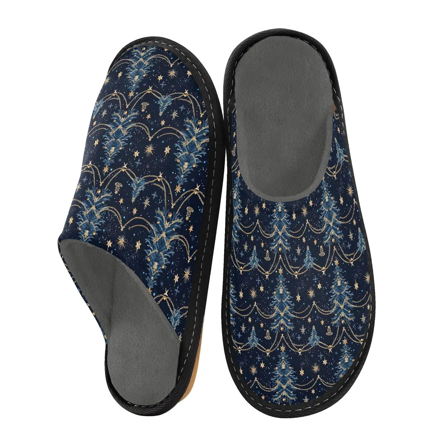 ALAZA Christmas Tree Blue Snowflake Fuzzy Slippers for Women Men Warm Soft Lightweight Memory Foam House Slippers 4-5