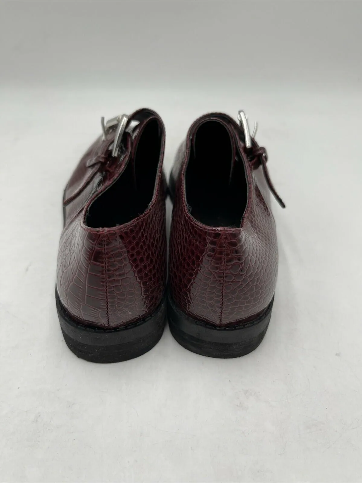 ALDO Burgundy Croc Print Leather Round Toe Monk Strap Loafers Women's Size 6.5 - Very Good