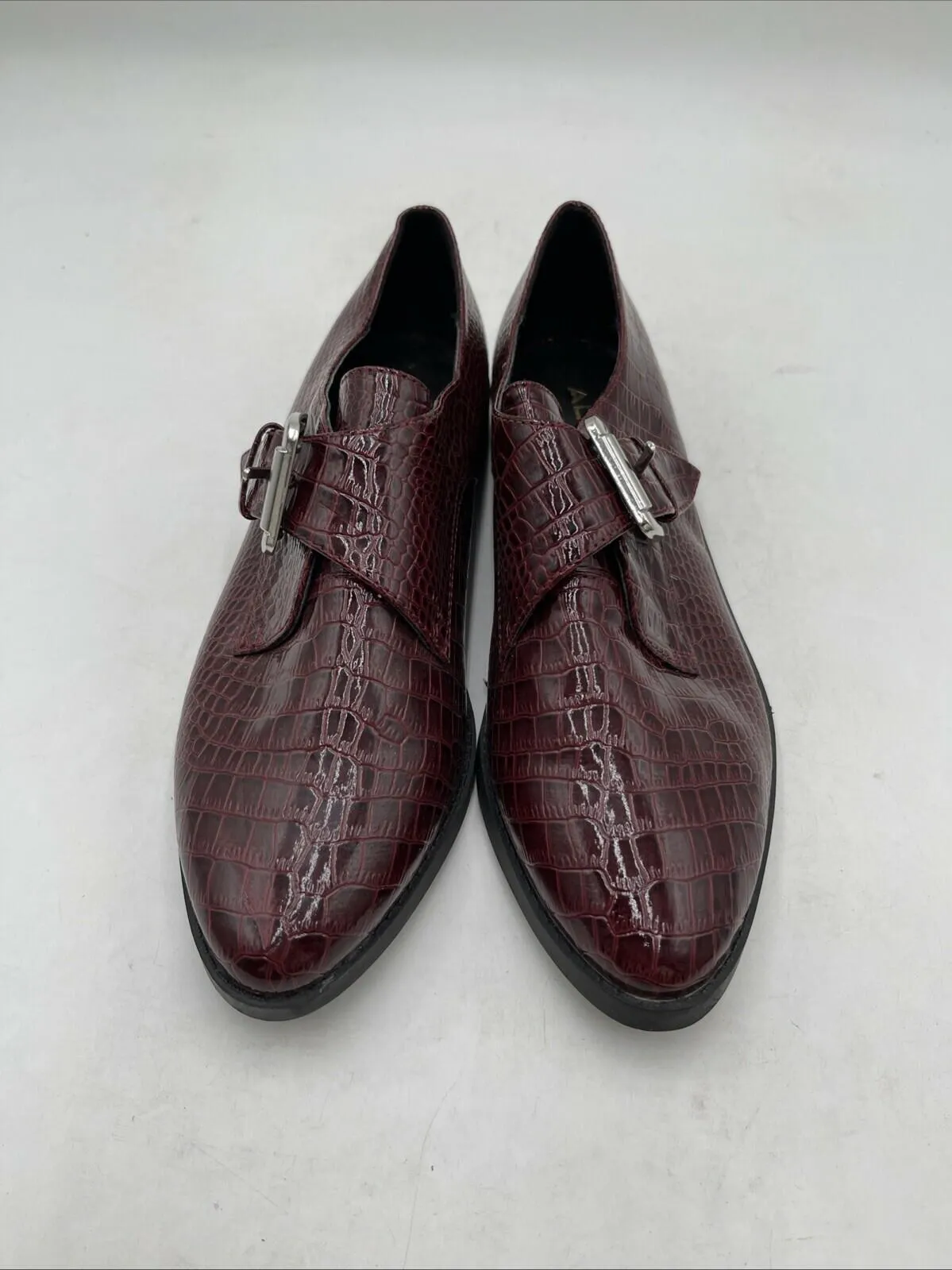 ALDO Burgundy Croc Print Leather Round Toe Monk Strap Loafers Women's Size 6.5 - Very Good