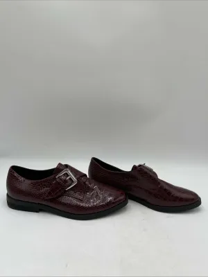 ALDO Burgundy Croc Print Leather Round Toe Monk Strap Loafers Women's Size 6.5 - Very Good