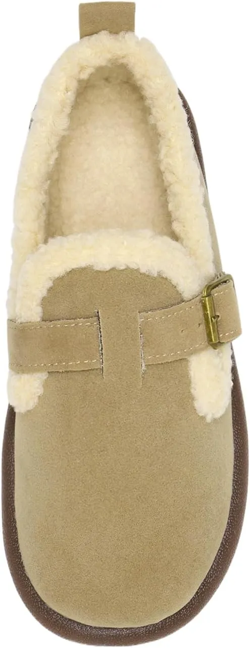 Alexis Leroy Women's Slip On Fuzzy Mules Comfortable Flat Lightweight Casual Travel Shoes
