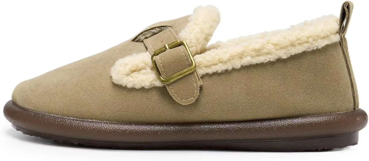 Alexis Leroy Women's Slip On Fuzzy Mules Comfortable Flat Lightweight Casual Travel Shoes