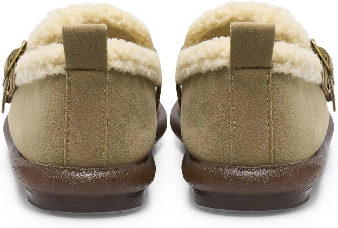 Alexis Leroy Women's Slip On Fuzzy Mules Comfortable Flat Lightweight Casual Travel Shoes