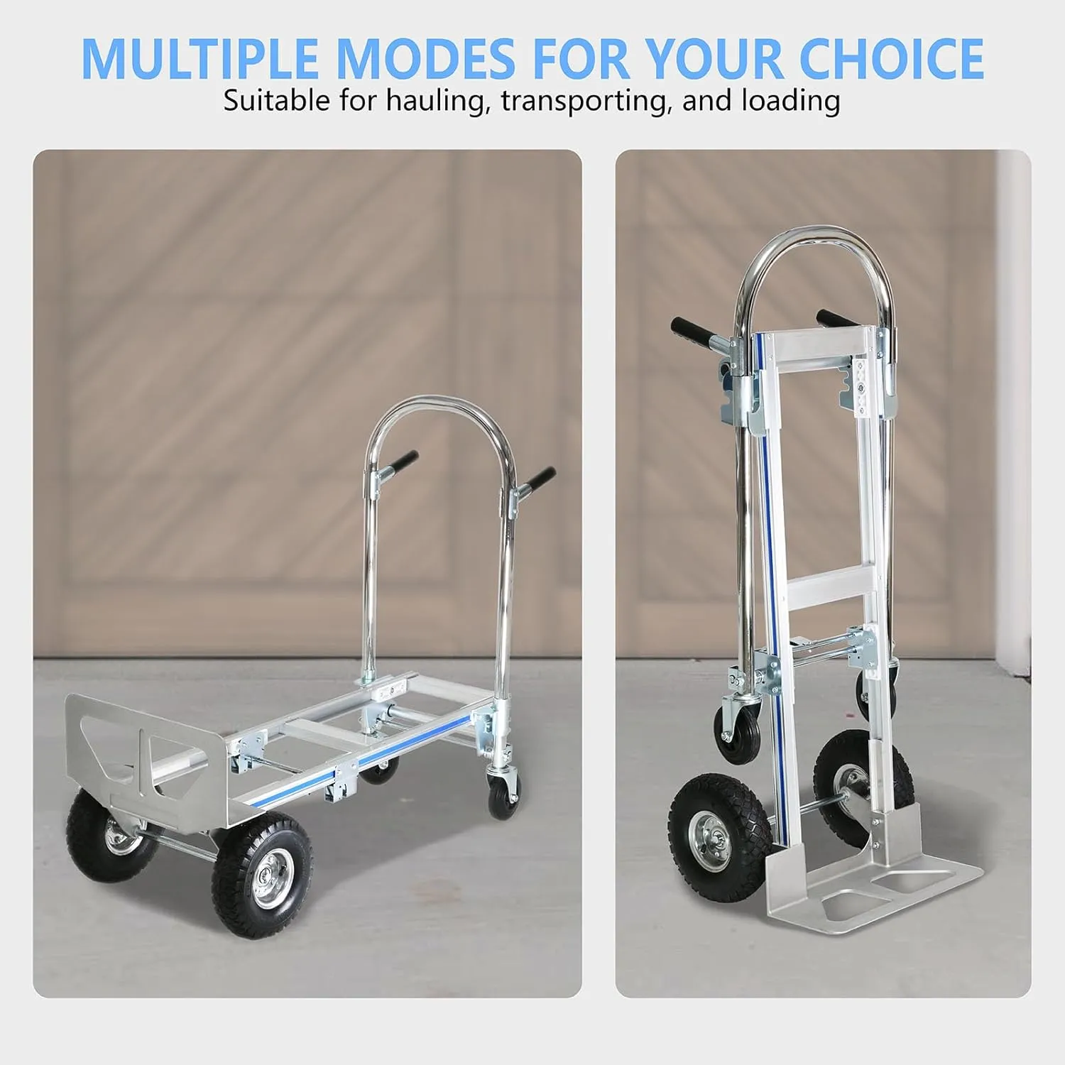 Aluminum Convertible Hand Truck, 2 in 1 Folding Dolly 800 LBS Capacity Heavy Duty Industrial Platform Cart Collapsible Truck for Transport & Moving in Warehouse, Home, Supermarket